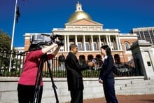 Emerson College Students in front of state house