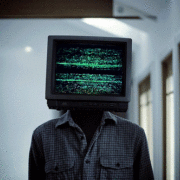 Man with monitor for a head gif