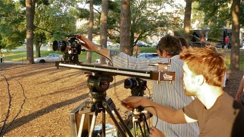 Cine slider 1 Elite Team member Bodie Orman assist's Shane with the sunrise Cine-Slider shot at the Iwo Jima Memoiral