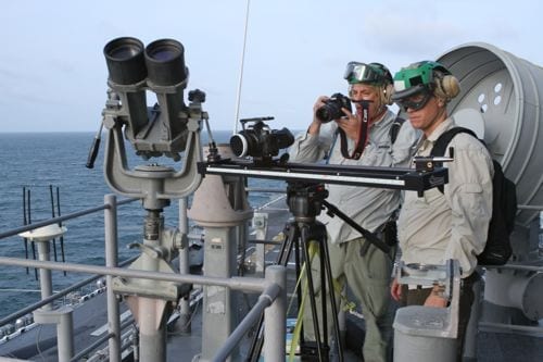 Shane lines up the shot on the Amphibious Assault Destroyer where the Kessler Cine-Slider gave us that epic shot as the Osprey lifted off the flight Deck