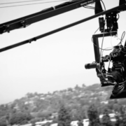 Black and white camera on crane