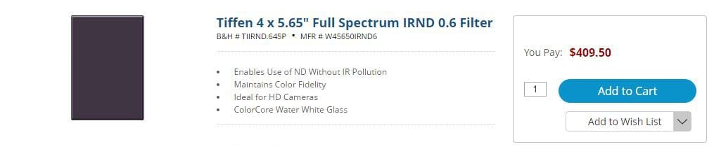 Tiffen 4 5.65” Full Spectrum IRND 0.6 Filter