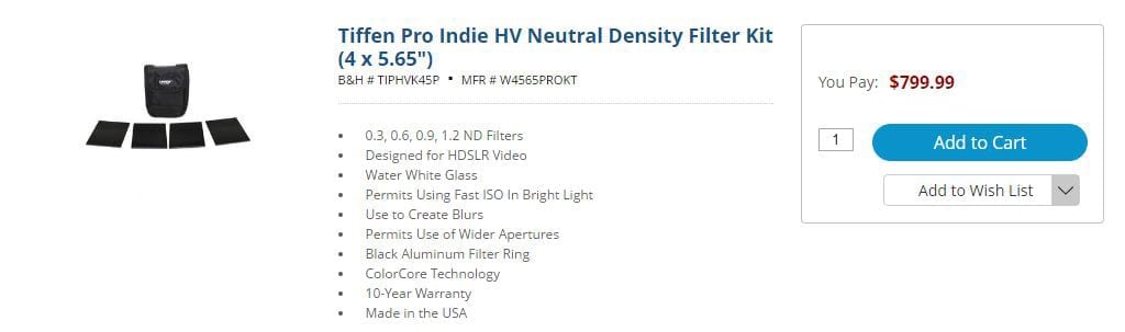 Tiffen Pro Indie HV Neutral Density Filter Kit