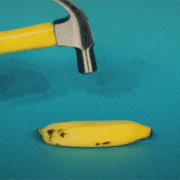 Hammer smashes banana into smaller bananas