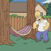 Homer Simpson twirling around hammock