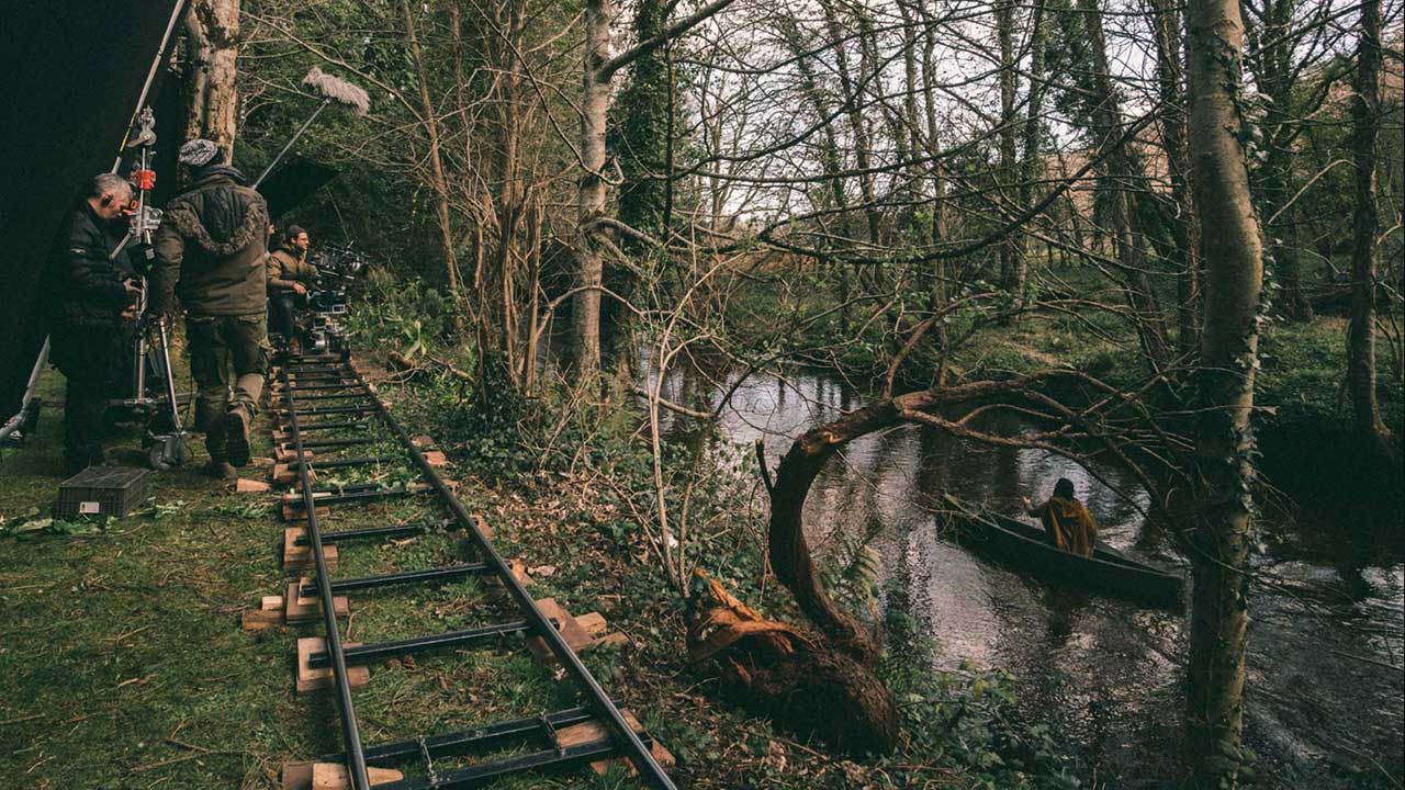 Dolly Track along river BTS of The Green Knight