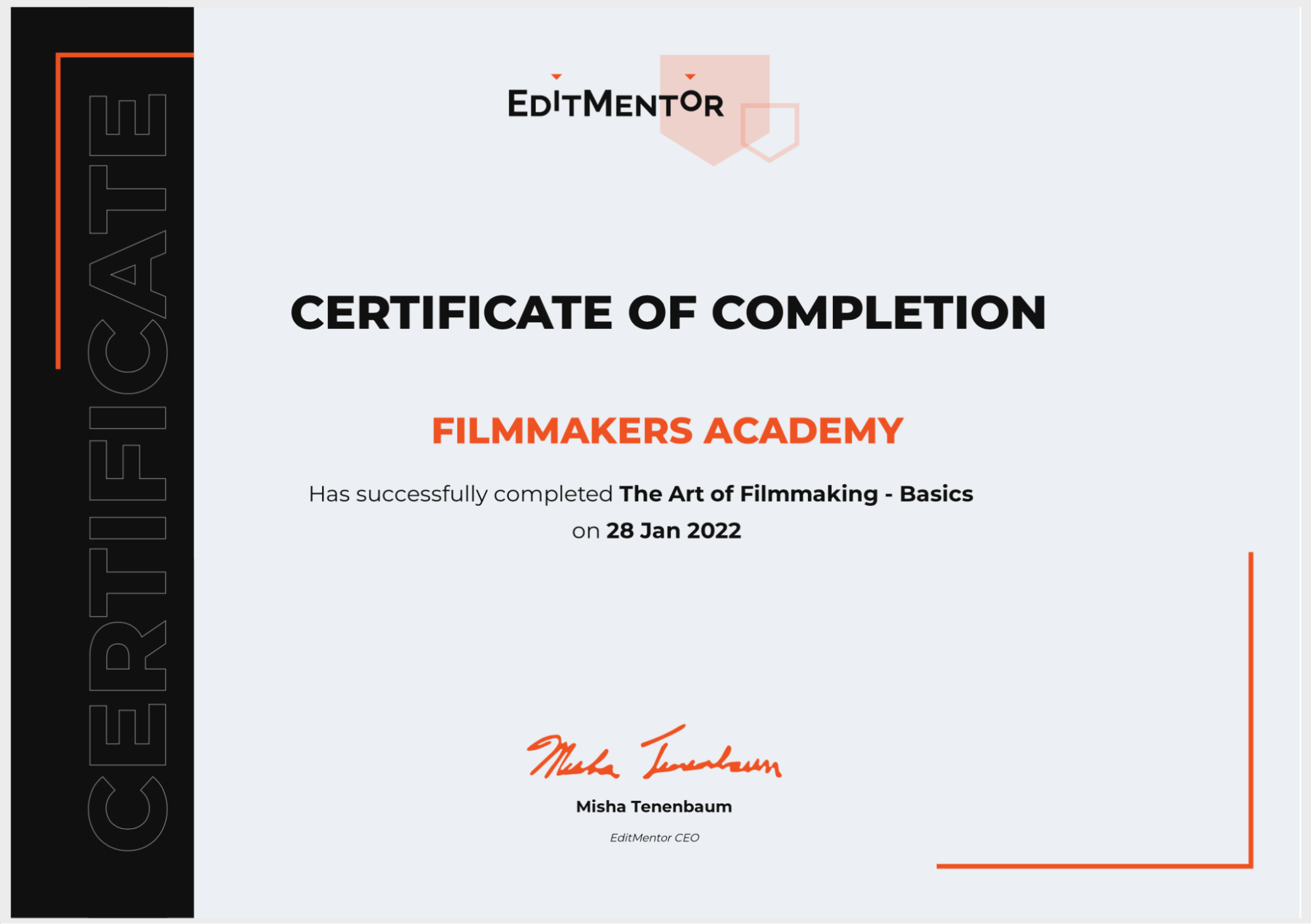 EditMentor Certificate of Completion
