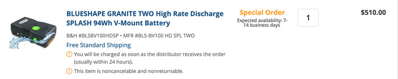 Blueshape Granite Two High Rate Discharge Splash 94Wh V-Mount Battery