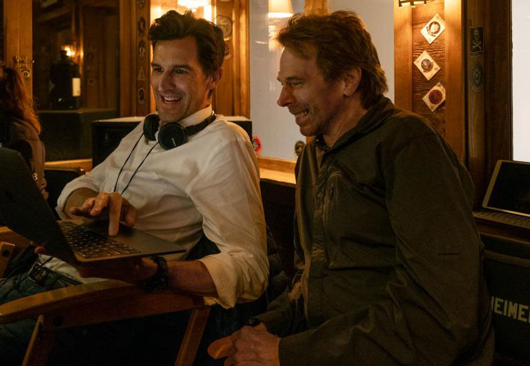 Joseph Kosinski and Jerry Bruckheimer on the set of Top Gun: Maverick from Paramount Pictures, Skydance and Jerry Bruckheimer Films.