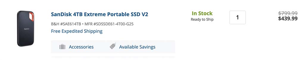SanDisk 4TB Extreme Portable B&H