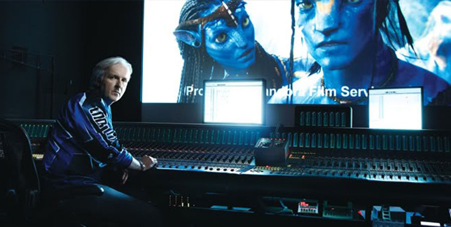 James Cameron in the edit bay of Avatar 2