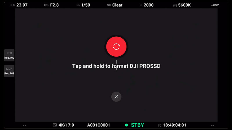 DJI Ronin 4D Storage Submenu