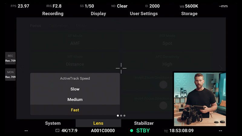 DJI Ronin 4D Lens Submenu ActiveTrack Speed
