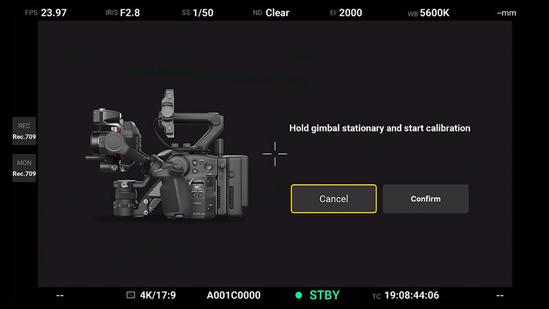 DJI Ronin 4D Stabilizer Submenu Horizontal Calibration