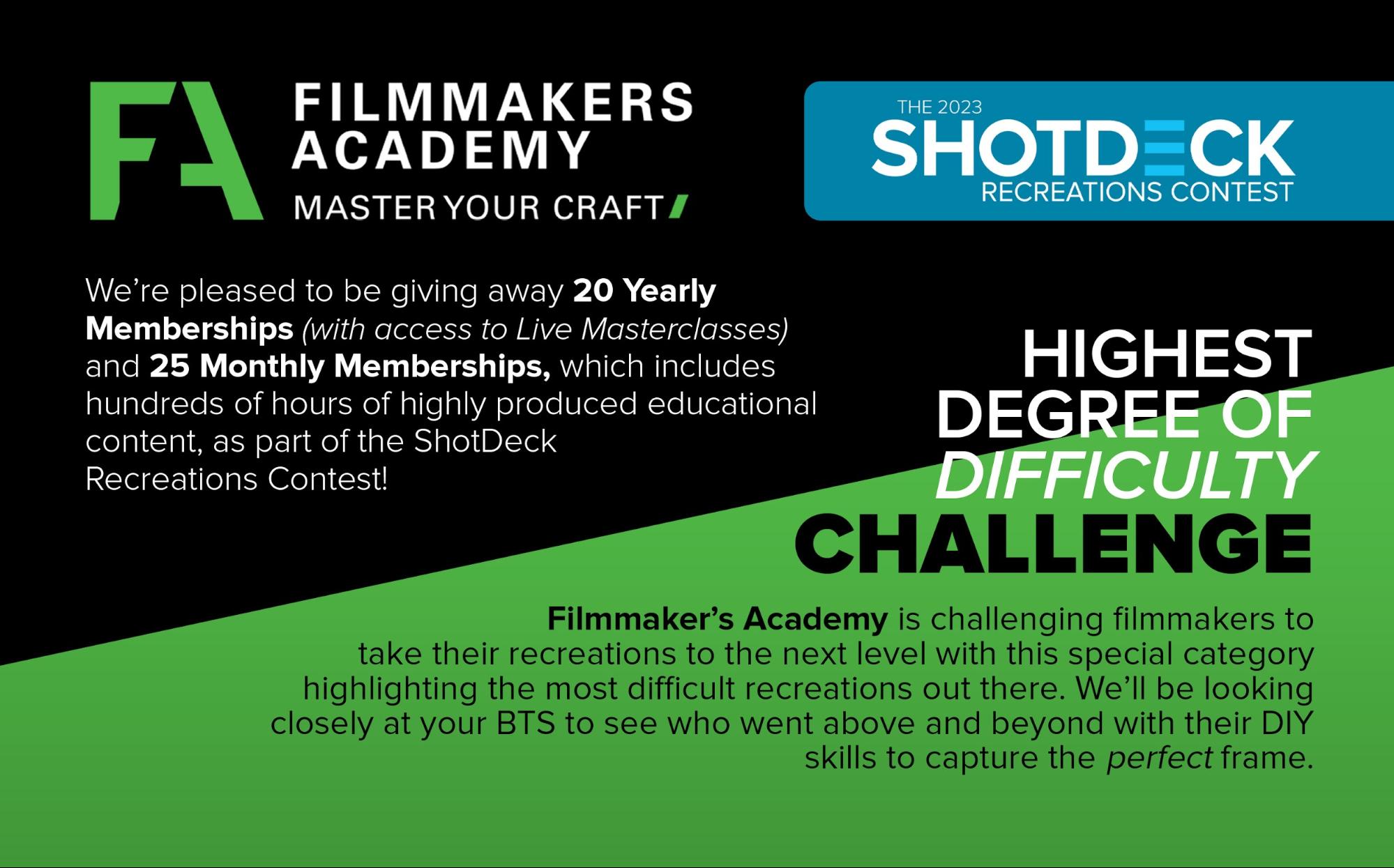 Filmmakers Academy prize for 2023 ShotDeck Recreations Contest