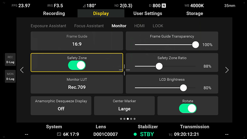 Darken the edges of the frame to show the aspect ratio of the DJI Ronin 4D