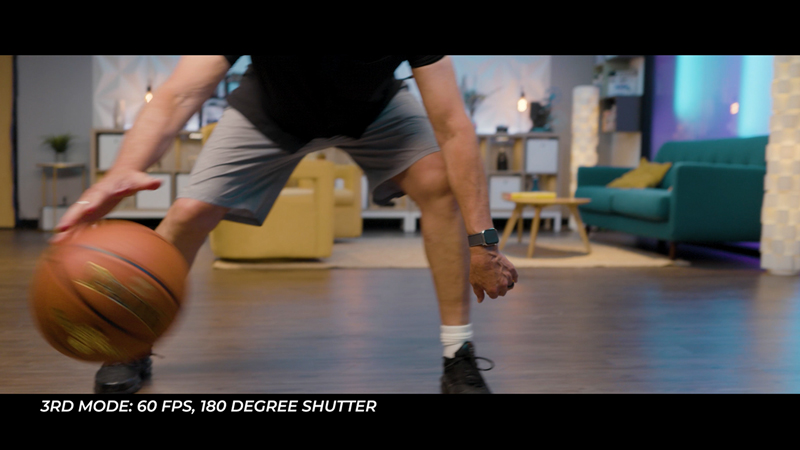 DJI Ronin 4D Sport mode set to 60 fps at 180-degree shutter speed