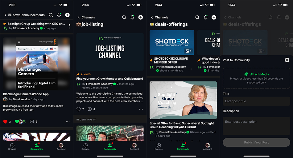 Filmmakers Academy App Community Feature