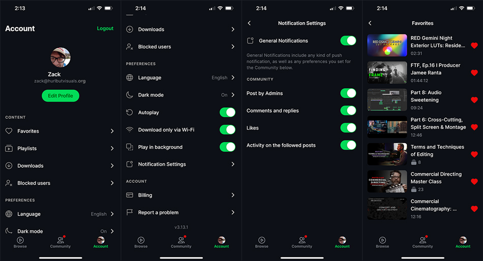 Filmmakers Academy App Settings