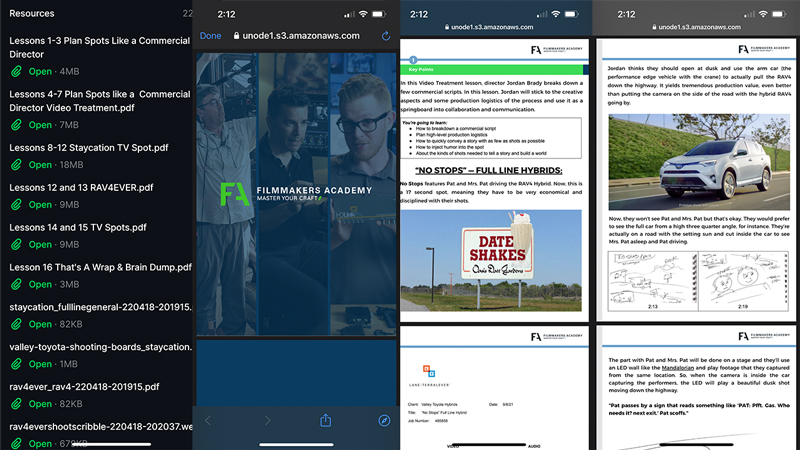 Filmmakers Academy App Textbook lessons
