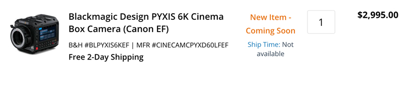 Blackmagic Design PYXIS 6K Cinema Box Camera (Canon EF)