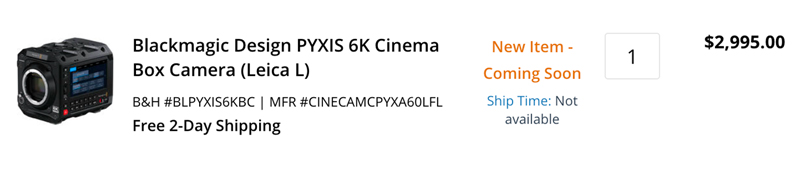 Blackmagic Design PYXIS 6K Cinema Box Camera (Leica L)