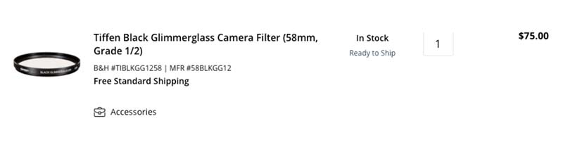 Tiffen 58mm Black Glimmer Glass 1/2 Filter
