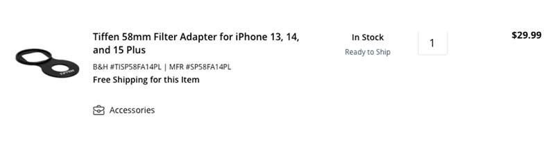 Tiffen 58mm Filter Adapter for iPhone 13, 14, and 15 Plus