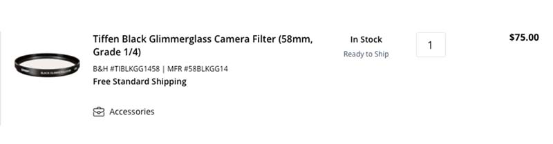 Tiffen 58mm Black Glimmer Glass 1/4 Filter