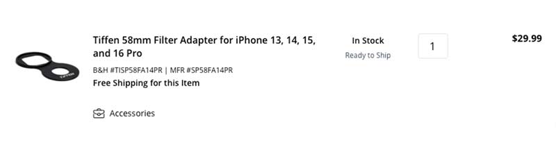 Tiffen 58mm Filter Adapter for iPhone 13, 14, 15, and 16 Pro