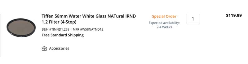 Tiffen 58mm Water White Glass NATural IRND 1.2 Filter