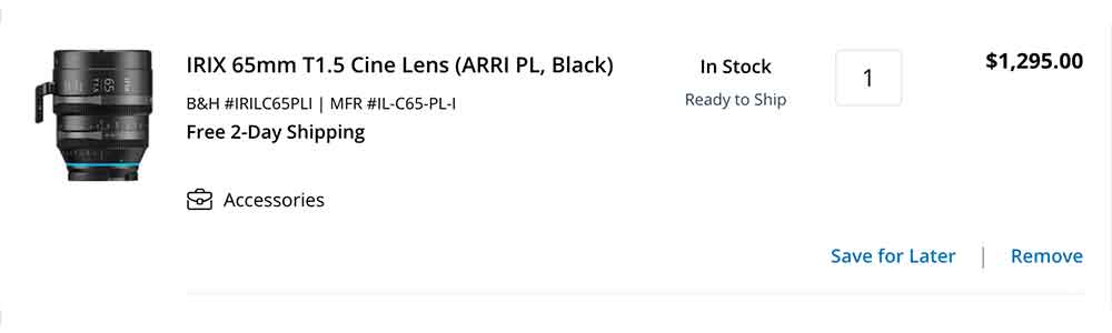 IRIX 65mm Cine Lens - B&H Product