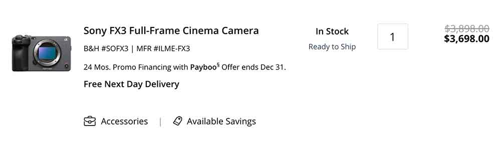 Sony FX3 - B&H Product