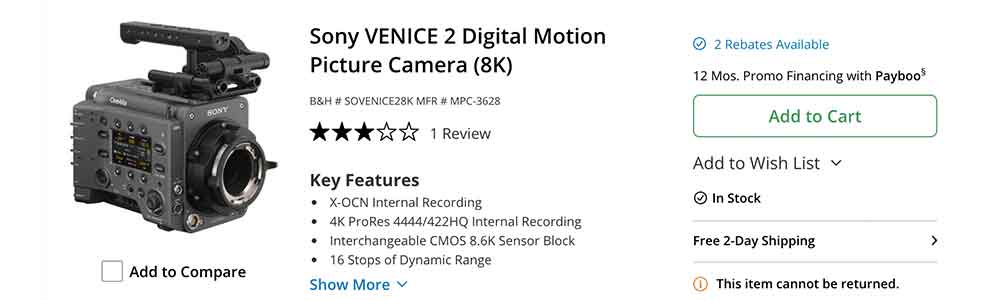 Sony Venice 2 - B&H Product