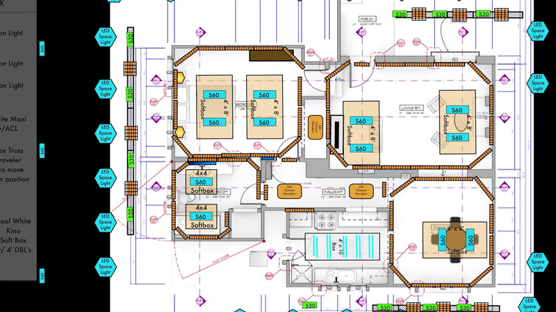 Floor plan lighting schematic with Batten Lights