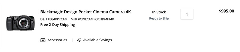 Blackmagic Design Pocket Cinema Camera 4K