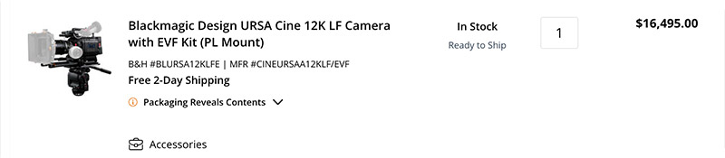 Blackmagic Design URSA Cine 12K LF Camera with EVF Kit (PL Mount)