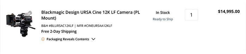Blackmagic Design URSA Cine 12K LF Camera (PL Mount)