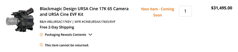 Blackmagic Design URSA Cine 17K 65 Camera and URSA Cine EVF Kit