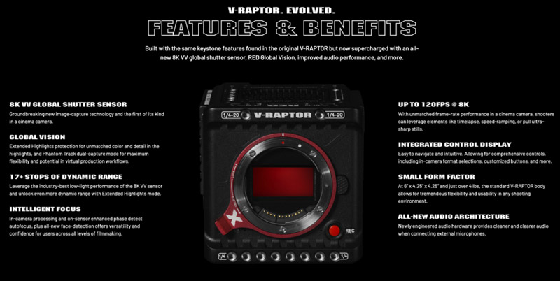 RED V-Raptor camera features