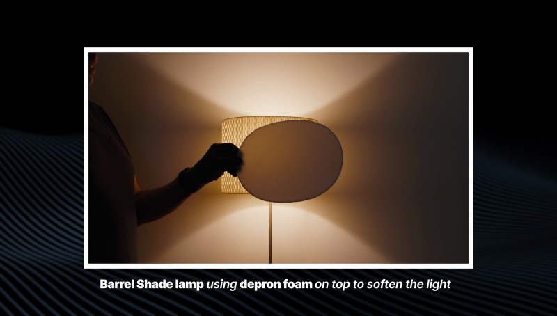 Barrel Shade lamp using depron foam on top to soften the light