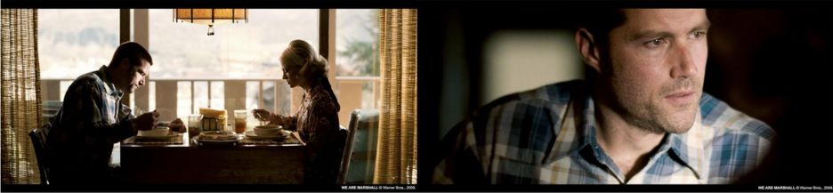 Red Dawson (Matthew Fox) and his wife (January Jones) in day interior scene of We Are Marshall