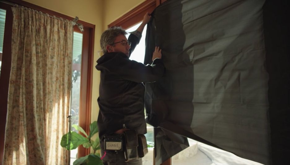Shane Hurlbut uses black tablecloth from a party supply store for day interior scene
