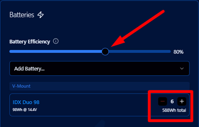 CinePower Calculator Batteries Section