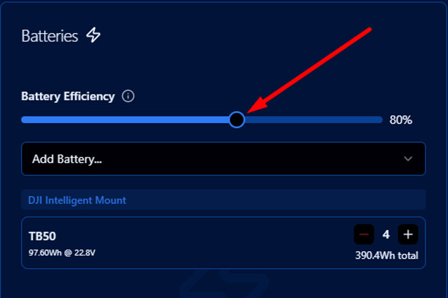 The battery efficiency slider on the CinePower Calculator