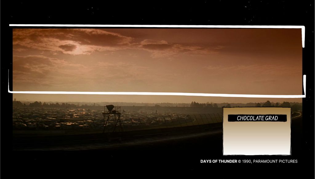 Chocolate grad filter on horizon shot in Days of Thunder - Tony Scott