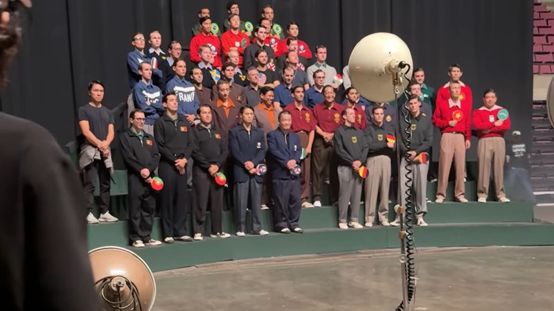 All nations in table tennis tournament in Timothee Chalamet and Josh Safdie on set of Marty Supreme film