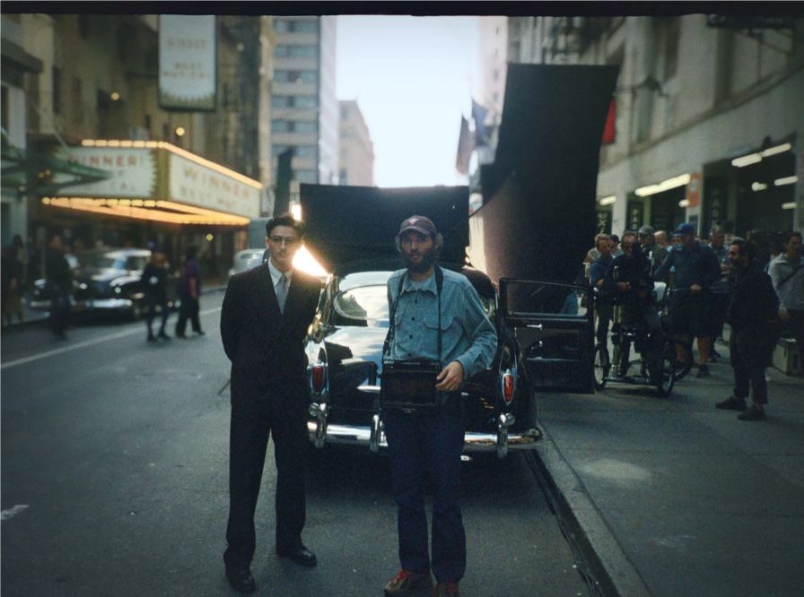 Timothee Chalamet and Josh Safdie on set of Marty Supreme