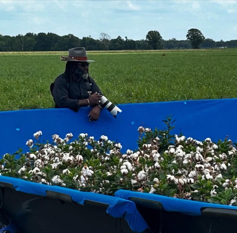 Photographer Eli Joshua behind the scenes of Sinners movie with cotton plants