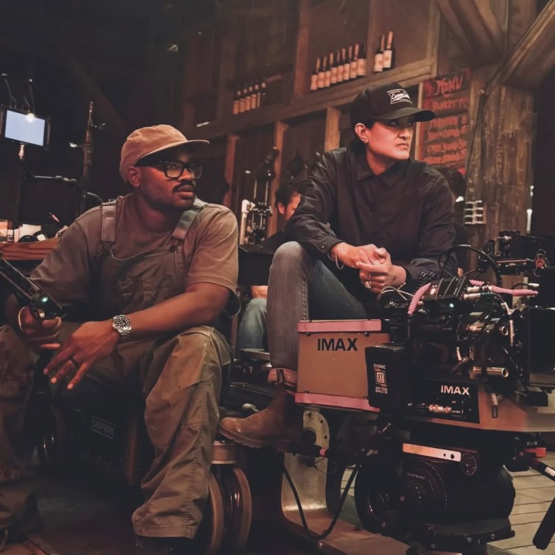 Cinematographer Autumn Durald Arkapaw and filmmaker on set of Sinners with IMAX camera
